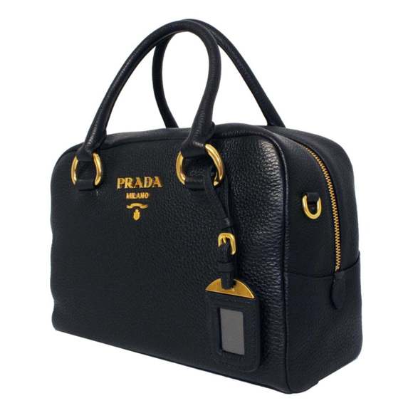 Prada Vitello Phenix Black Leather Web Stripe Crossbody Satchel - Picture 4 of 7